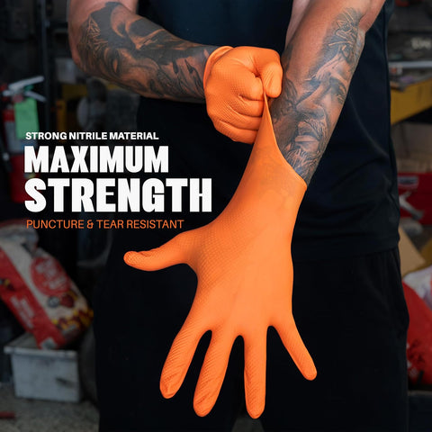 GRIPXX Herkules Grip Heavy Duty 8Mil Nitrile Gloves,3D Raised Diamond Texture-Latex & Powder Free-Industrial, Mechanic