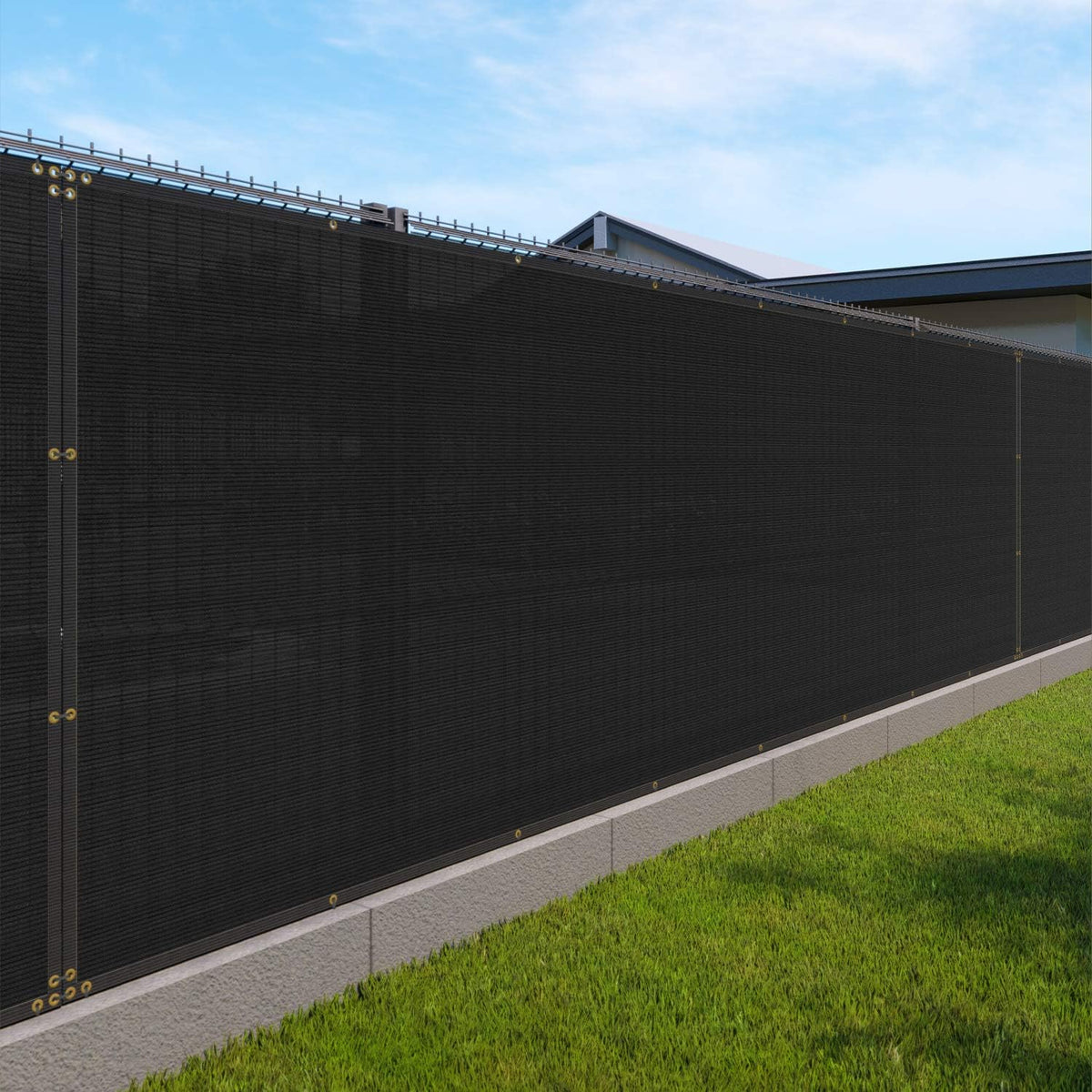 WINDSCREEN4LESS 6' x 30' Privacy Fence Screen in Black for Chain Link Fence W/ Brass Grommet Windscreen Outdoor Backyard Mesh Fencing Cover Netting 150GSM Fabric W/ Zip Ties - Custom Size