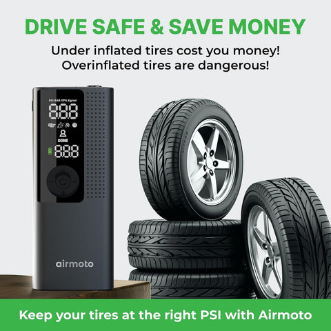 Airmoto Portable Tire Inflator and Car and Home Charger Bundle