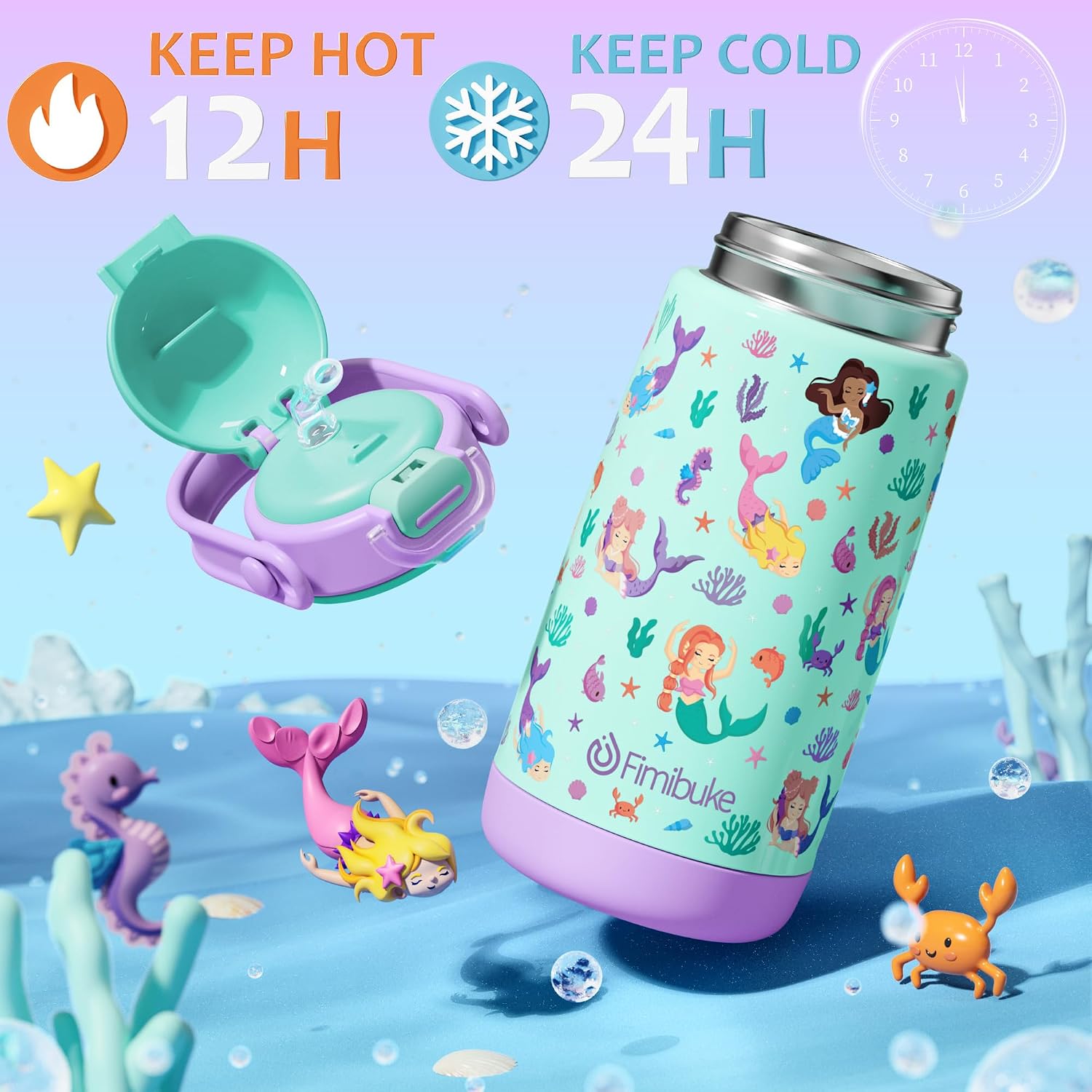 Fimibuke 14oz Kids Water Bottle, 18/8 Stainless Steel Insulated Toddler Cup