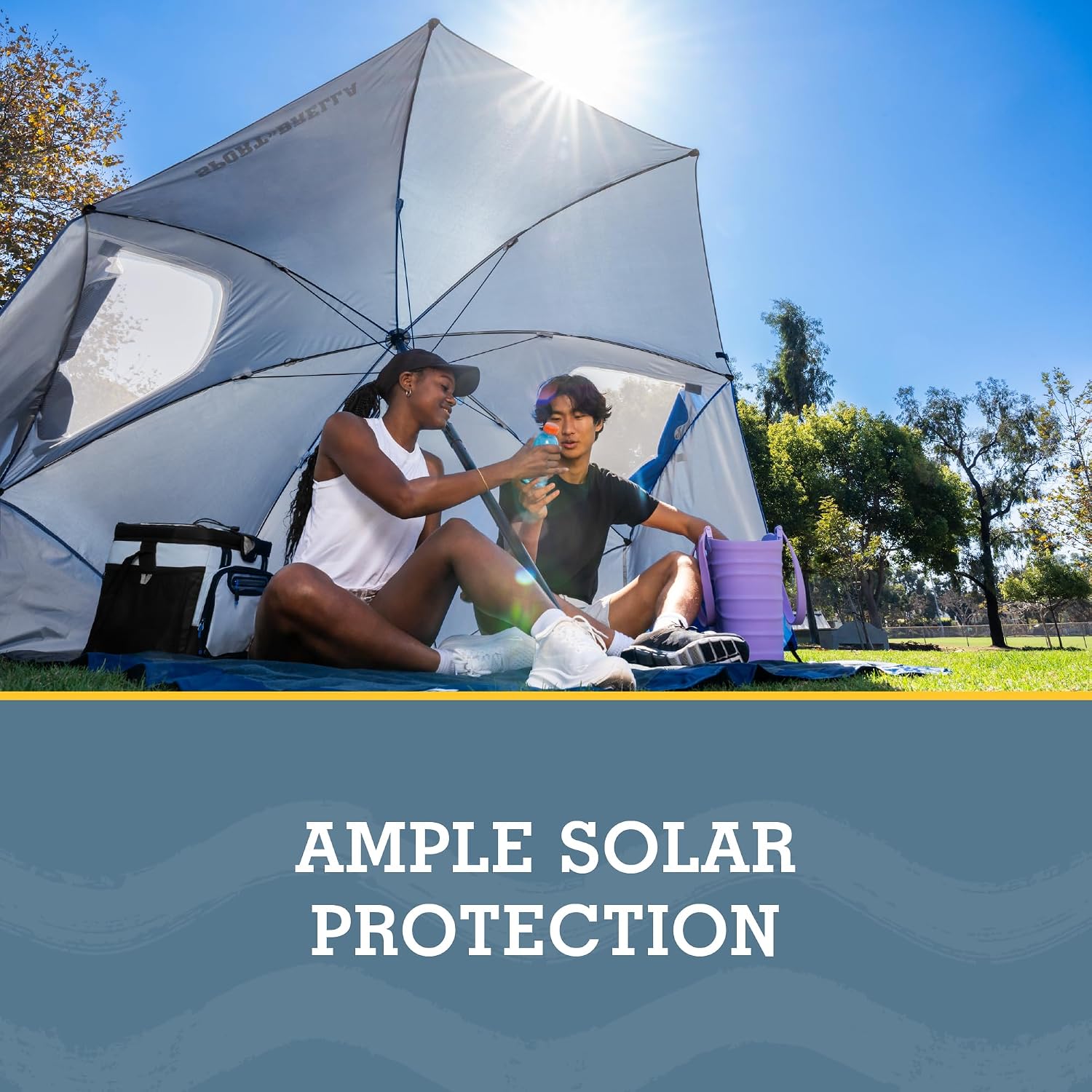 Sport-Brella Premiere UPF 50+ Protection Umbrella Shelter with Patented Side Panels and Tilt Mechanism, Heavy-Duty 1.25 Inch Center Pole, Auger Anchor for Sand and Grass