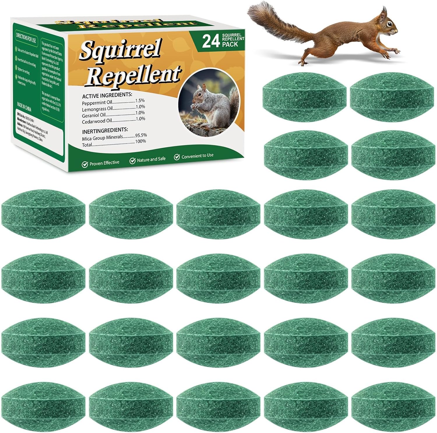 24 Pack Squirrel Repellent Balls, Squirrel Deterrent Rodent Chipmunk Repellent for Attic, Car Engines Keep Chipmunk Away from Wires, Walls, Garages