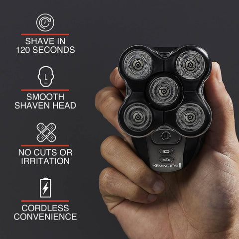Remington Balder Pro XR7000 Head Shaver for Men, Rotary Wet & Dry Razor | 5 Dual Track Rotary Blades, Hair Capture Chamber, Lithium Rechargeable, Waterproof, Pop-Up Trimmer for Detailing