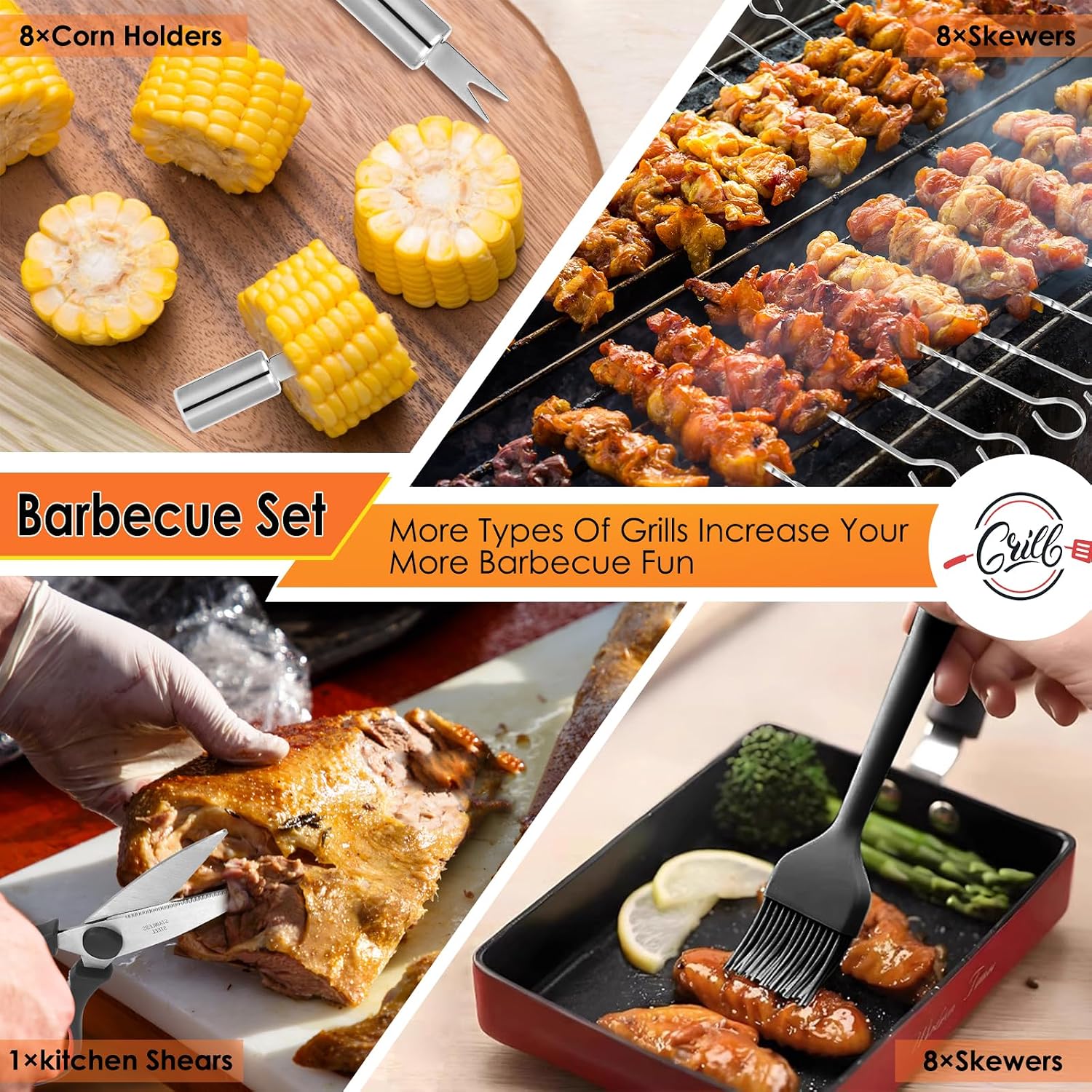 Yoehka BBQ Grilling Accessories Set, 34Pcs Heavy Duty Grill Tools, Brown