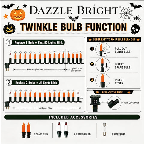 Dazzle Bright Orange Halloween Mini Lights, 20FT 100 Count Waterproof Incandescent Lights Plug in, Connectable Halloween Decorations for Indoor Outdoor Party Yard