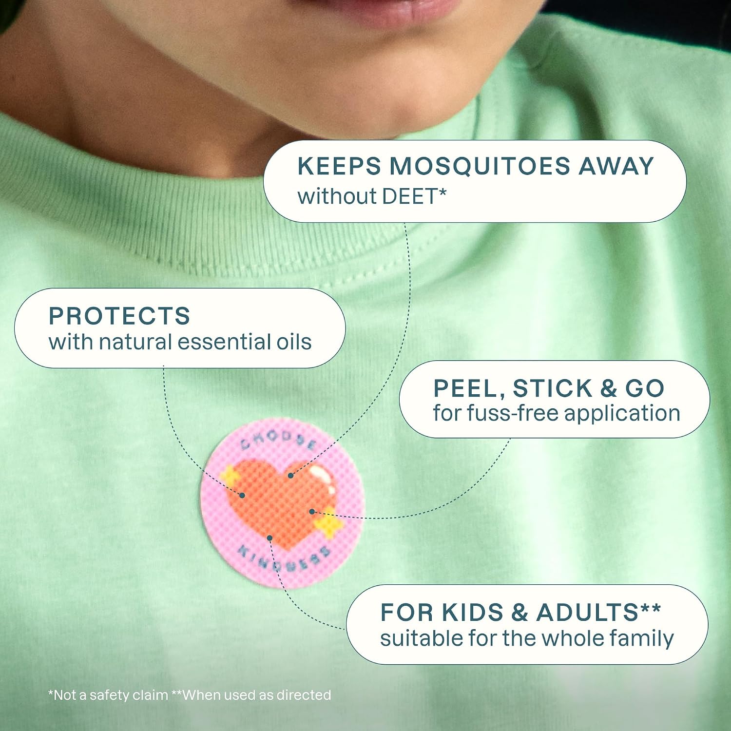 Cliganic Mosquito Repellent Stickers for Kids (90 Pack) - Positive Vibes Patches, Natural DEET-Free, Essential Oil Infused, Insect Repelling Garments