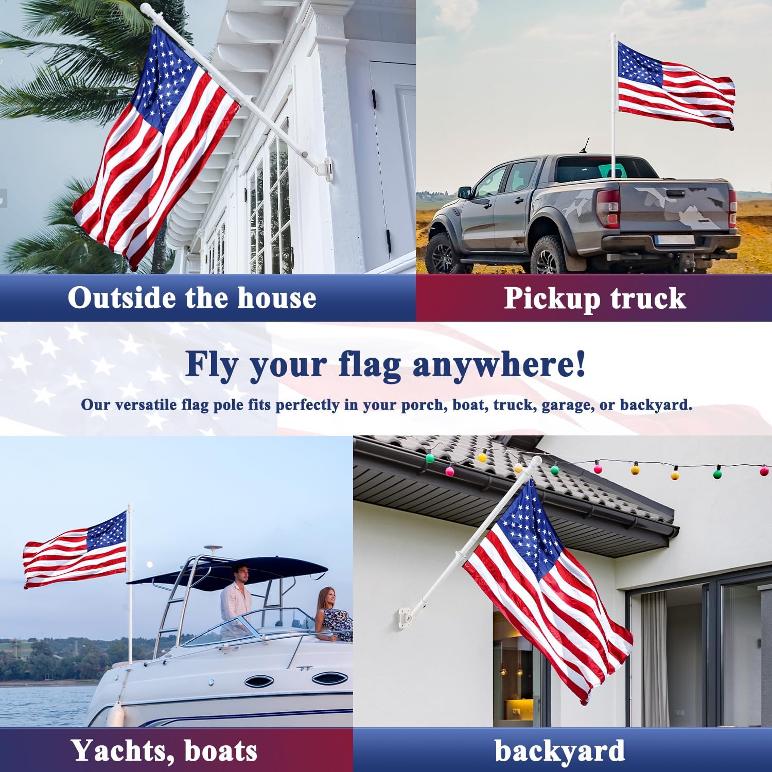 PHITRIC Flag Pole Kit, Tangle Free Spinning Stainless Steel Rustproof Flagpole for 3x5 Sports Fan Outdoor Flags for Outside House (White, 5FT, with Bracket)