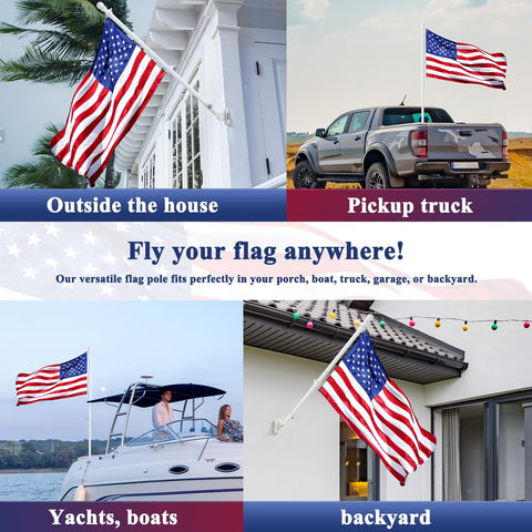 PHITRIC Flag Pole Kit, Tangle Free Spinning Stainless Steel Rustproof Flagpole for 3x5 Sports Fan Outdoor Flags for Outside House (White, 5FT, with Bracket)