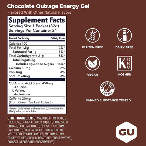 GU Energy Original Sports Nutrition Energy Gel, Chocolate Outrage, 24 Count Box