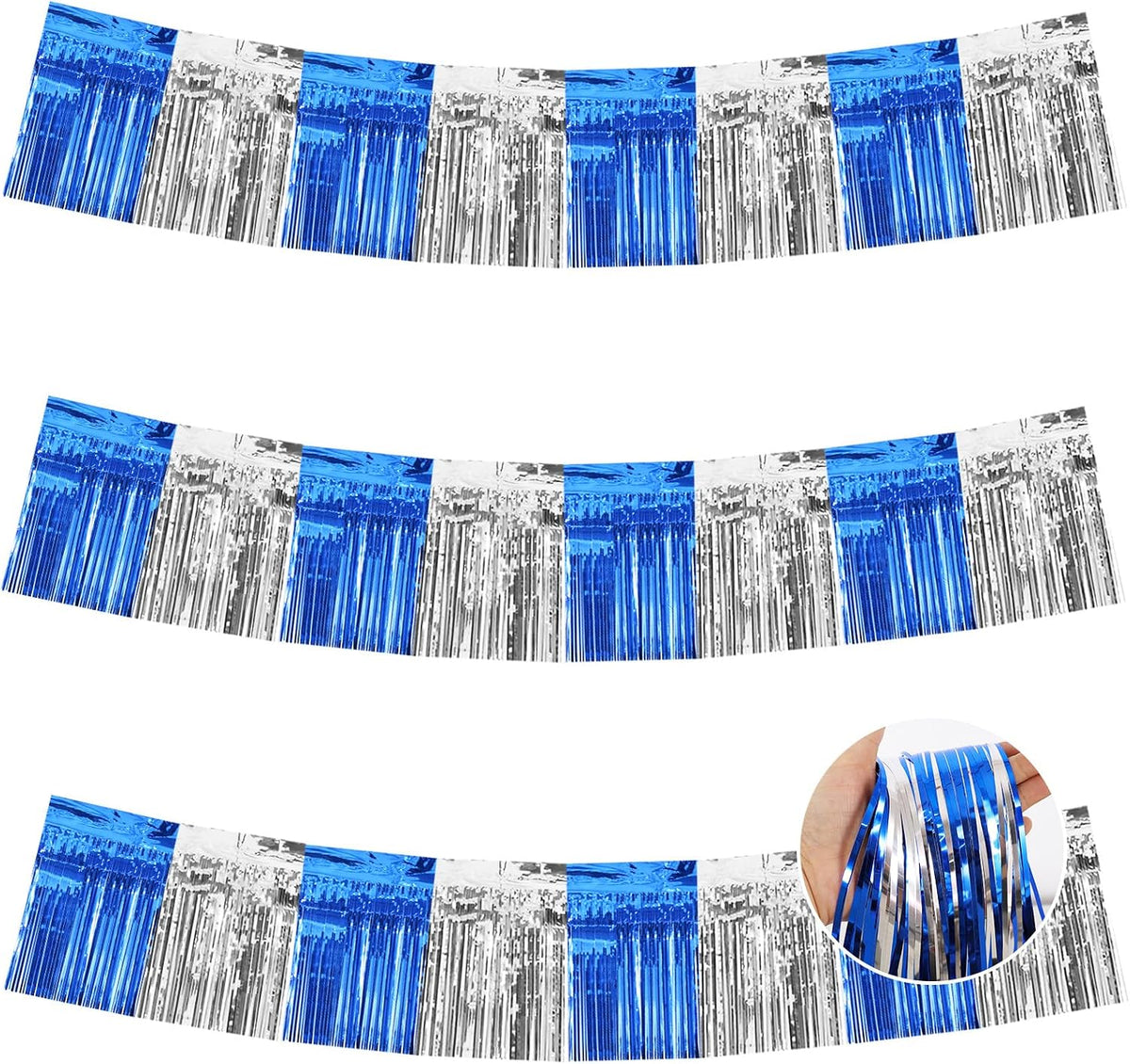 BEISHIDA Blue Silver Fringe Garland Banner 30ft Wall Tinsel Foil Streamers