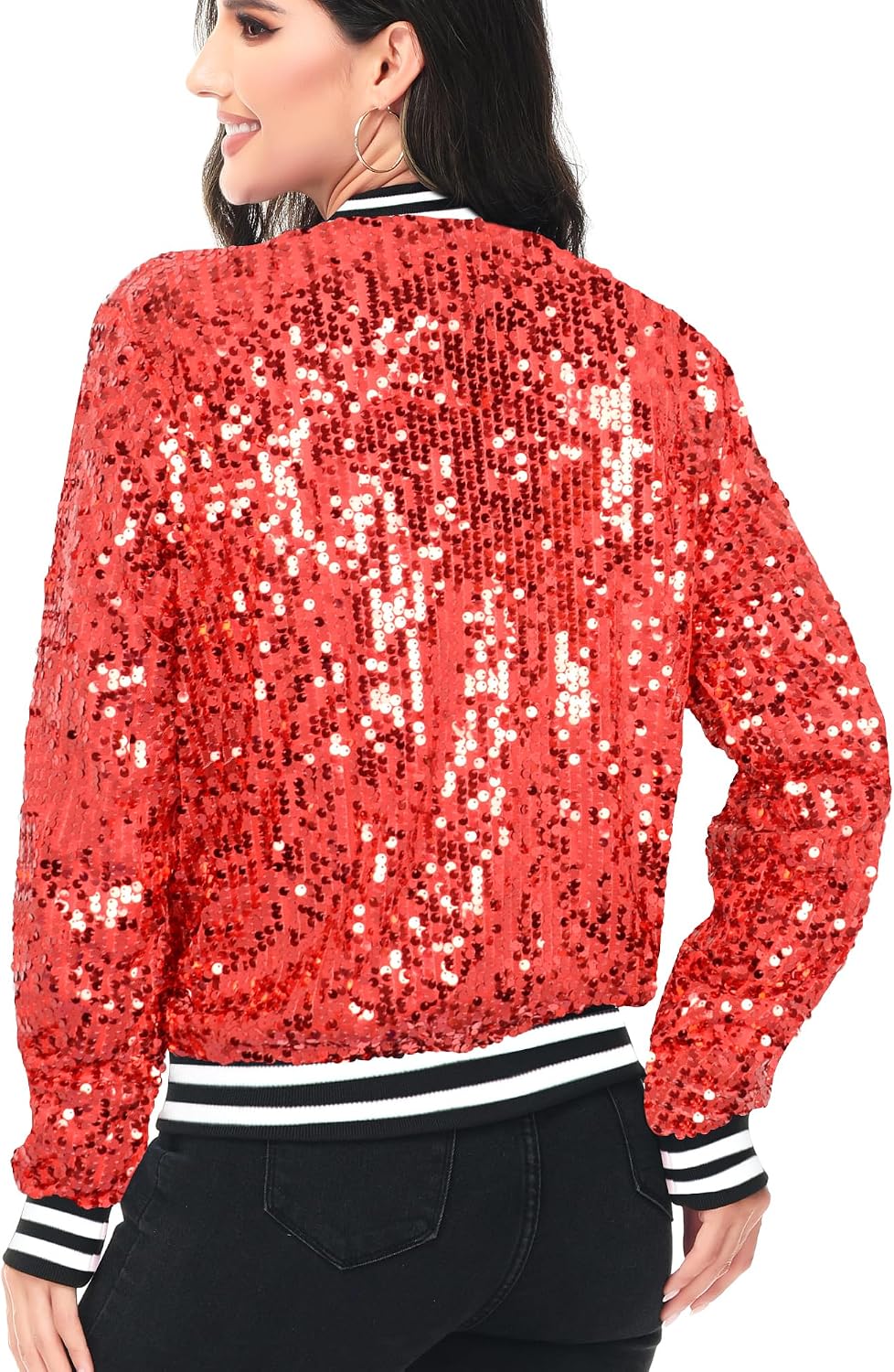 Anna-Kaci Womens Sequin Jacket Bomber Coat 1989 Slitter Outfit For Concert Party