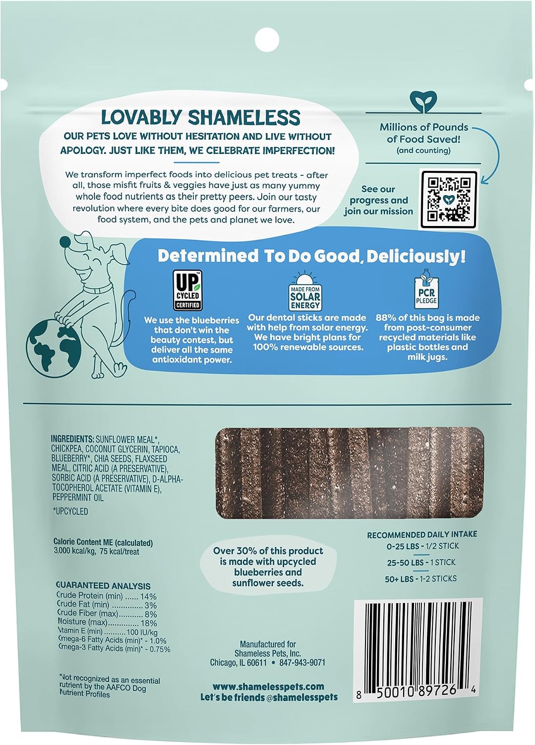 Shameless Pets Blueberry & Mint Dental Chews for Dogs, 8 Chews