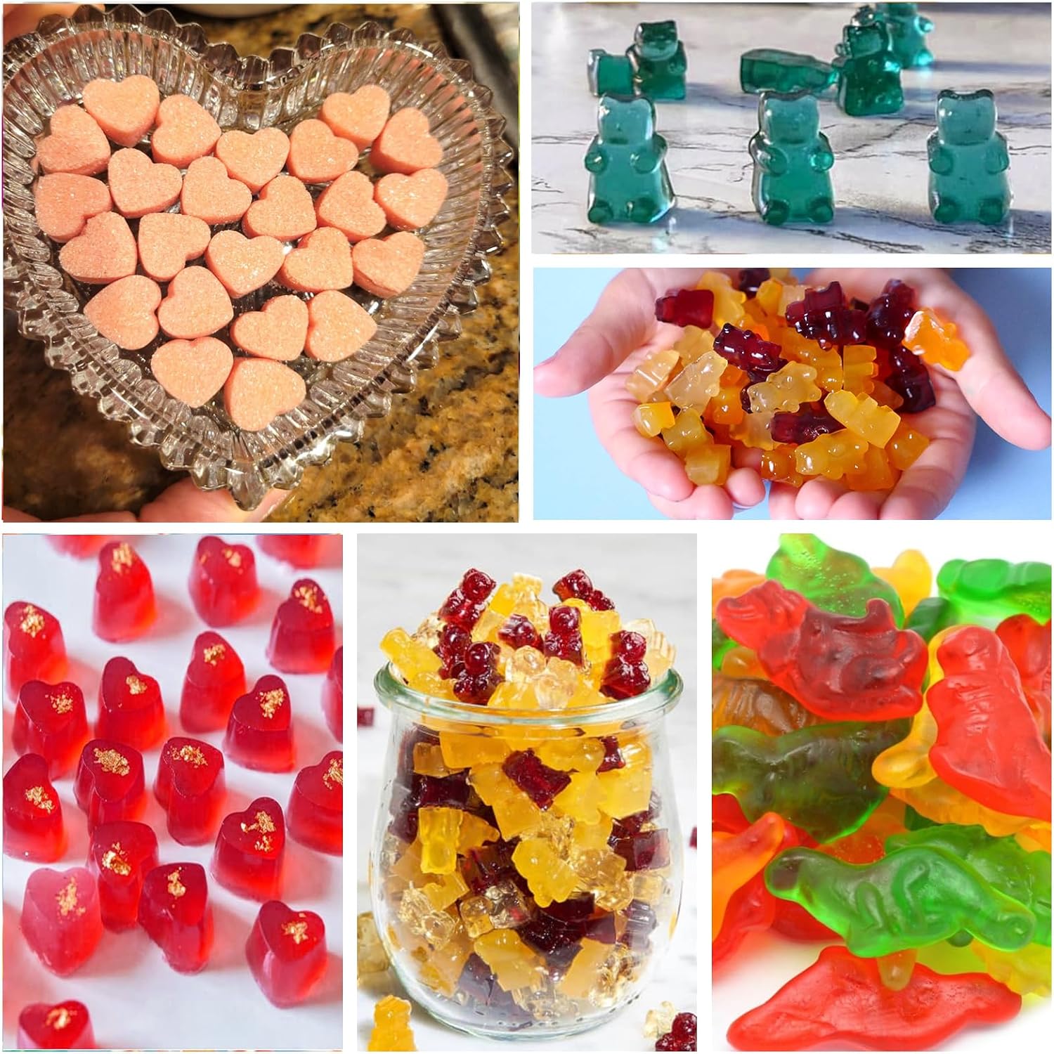 Gummy Candy Molds - Silicone Gummy Dinosaur/Donut/Small Hearts Shapes/Bear Mold with 2pcs Dropper,Non-stick and Bpa Free for Mini Candy Chocolate Gummies Baking