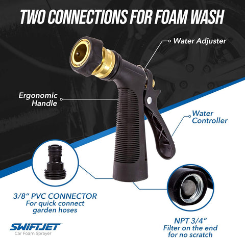 SwiftJet Car Wash Foam Gun + Microfiber Wash Mitt - Foam Cannon Works with Any Soap - Garden Hose Car Foam Sprayer - Car Wash Kit - Car Accessories Foam Blaster (Orange Foam Gun with Mitt)
