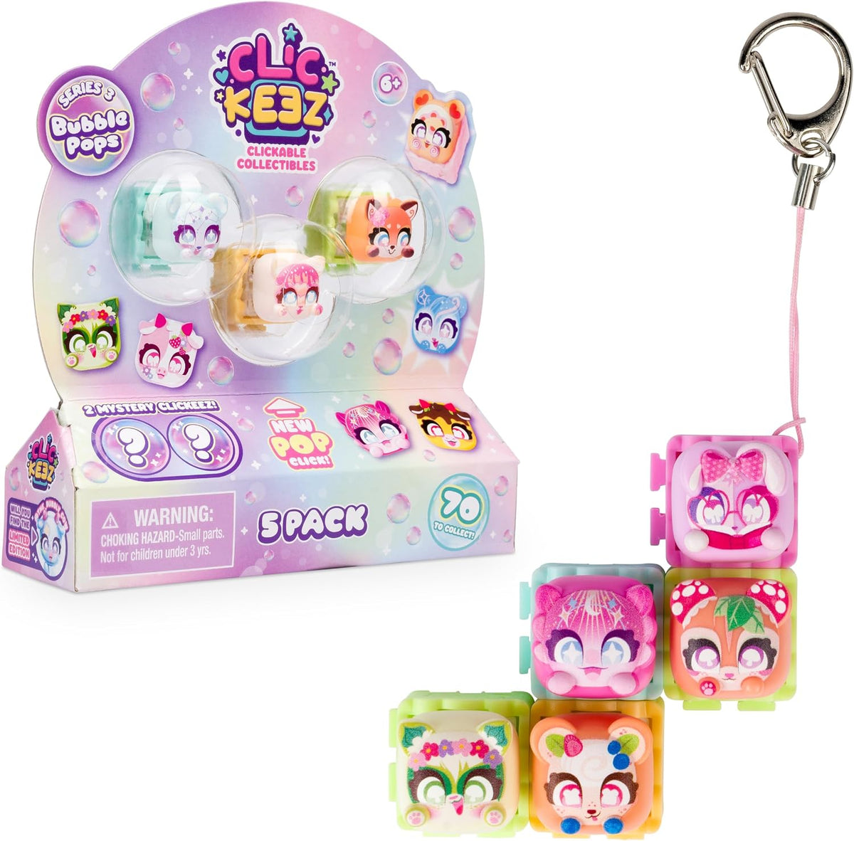Clickeez Series 3 5-Pack | 5 Collectible Character Keyboard Keys Click and Clack | Create Your Own Keychain | Ages 6+