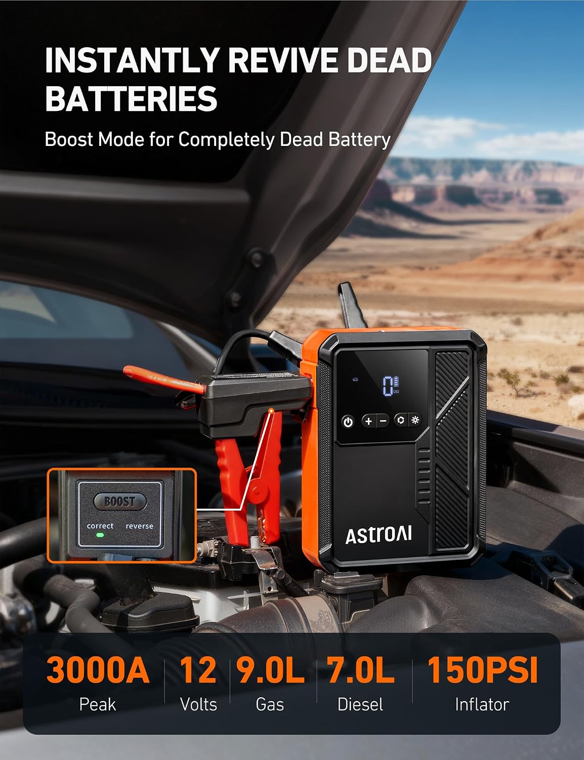 AstroAI 3000A Jump Starter with Air Compressor, 12V Jump Box
