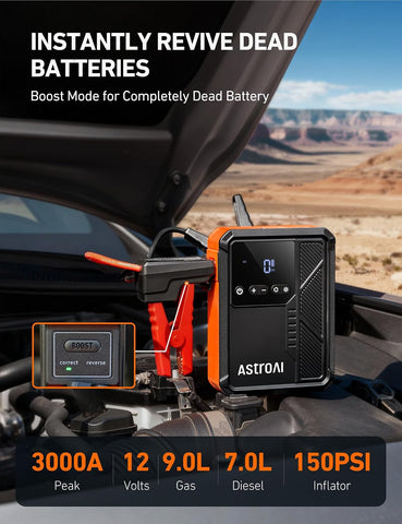 AstroAI 3000A Jump Starter with Air Compressor, 12V Jump Box