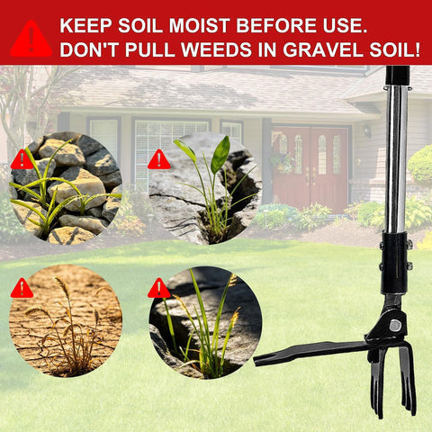 Weed Puller Tool, Stand Up Weed Puller with Stainless Steel Long Handle, 6-Claw Heavy Duty Steel Head, Weeder Tool for Garden, Easily Remove Weeds Without Bending/Kneeling
