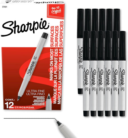 Sharpie Permanent Markers, Ultra Fine Tip, Black, 12 Count - Quick Drying, Fade Resistant