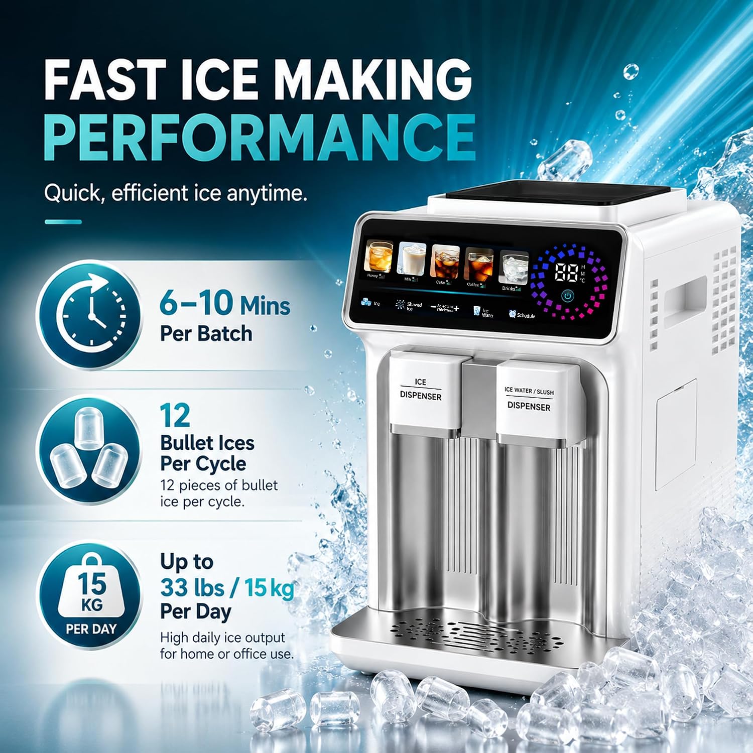 3-in-1 Countertop Bullet Ice Maker, Ice Shaver and Water Dispenser