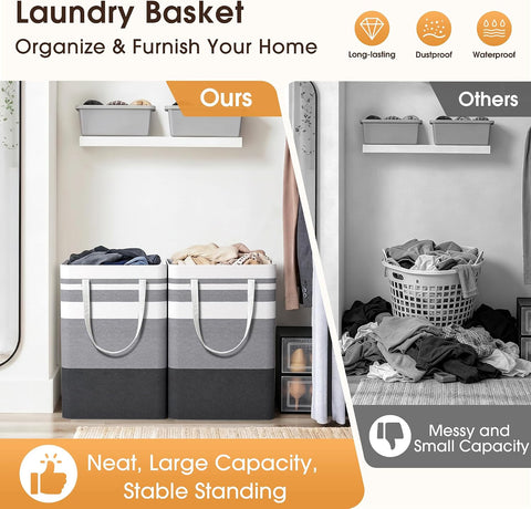 HomeHacks 2 Pack Large Laundry Baskets, Laundry Hampers Bags (Grey 75Lx2)