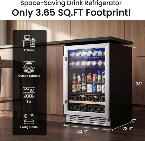 Kalamera Beverage Refrigerator, 24 inch Beverage and Wine Fridge 5.3 Cu.ft