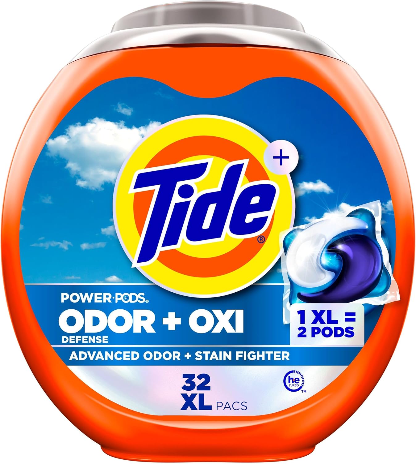 Tide Odor Defense + Oxi Laundry Detergent Pacs, Original Scent, 32 Count, Advanced Odor + Stain Fighter