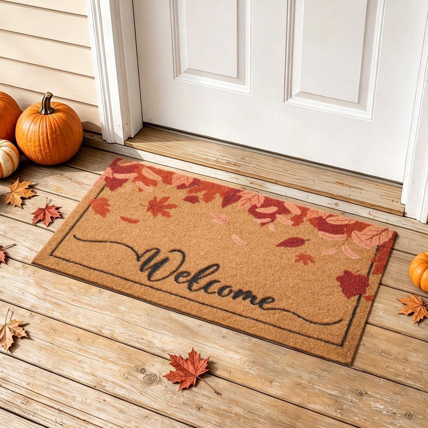 TYUU Fall Door Mat, Welcome Mat for Outdoor Entrance Maple Leaf 17" x 30"