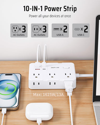 DEPOW 3 FT Power Strip Surge Protector with 6 Outlets 4 USB Ports (2 USB C)