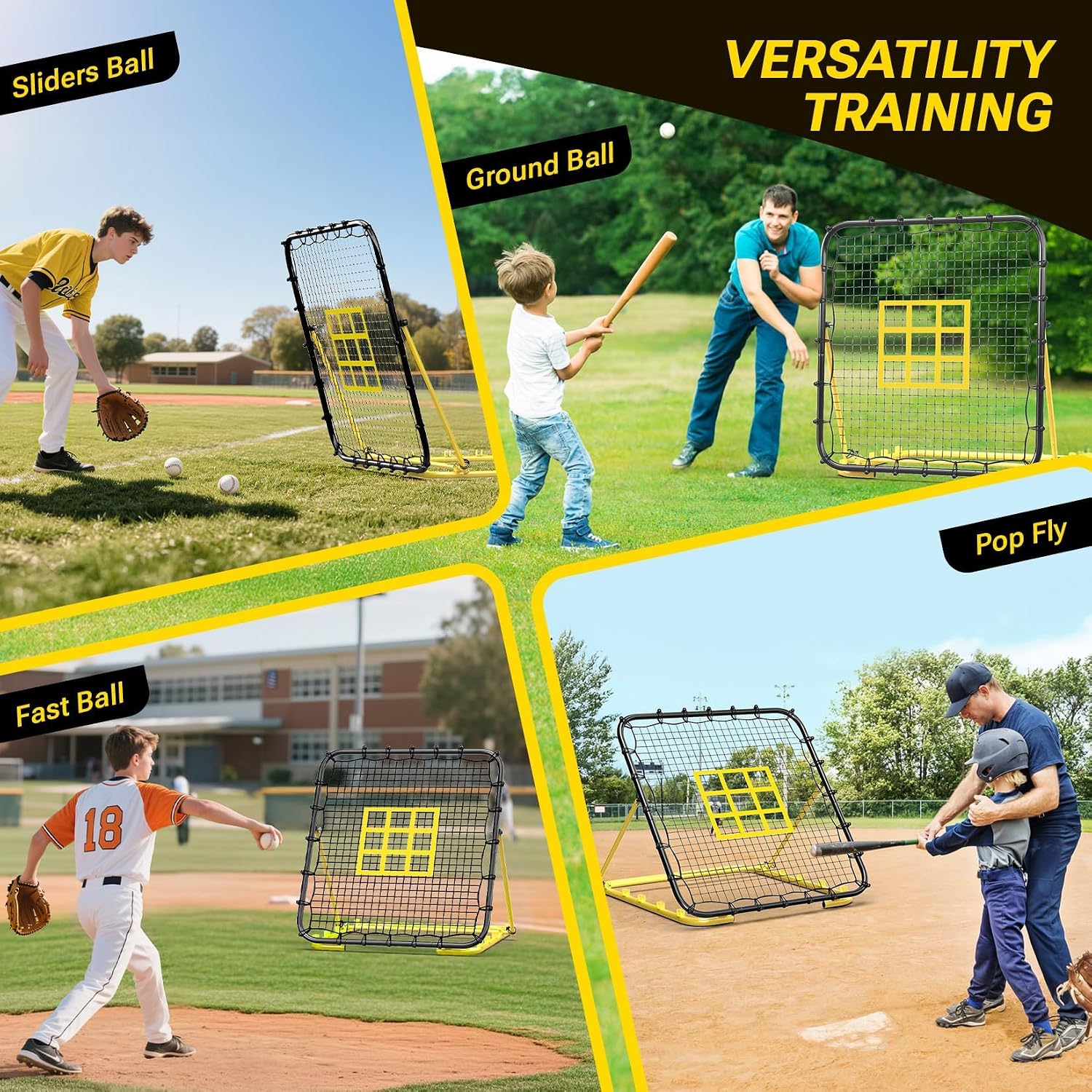 Dimples Excel 4x4.5 FT Heavy-Duty Baseball Rebounder, 45-Ply Pitchback Net