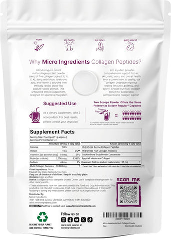 Micro Ingredients Multi Collagen Peptides Powder, 1lb (41 Servings)