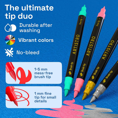 ARTISTRO 36 Fabric Markers for Clothes and Textiles - Acrylic Paint Pens