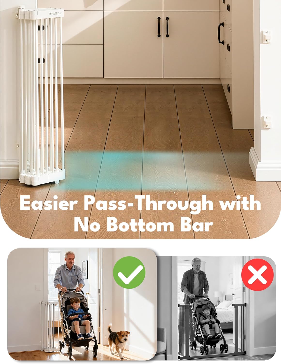 No Pawblems Retractable Safety Gate, Metal Adjustable Dog Gate for Doorways, Stairs & Hallways, Expands to 45" Wide, Auto Retract Design, No Bottom Bar, White