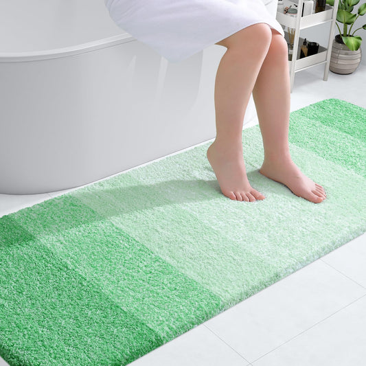 OLANLY Bathroom Rug Mat 70x24, Extra Soft and Absorbent Microfiber Bath Rugs, Non-Slip Plush Shaggy Bath Carpet Runner, Machine Wash Dry, Bath Mats for Bathroom Floor, Tub and Shower, Green