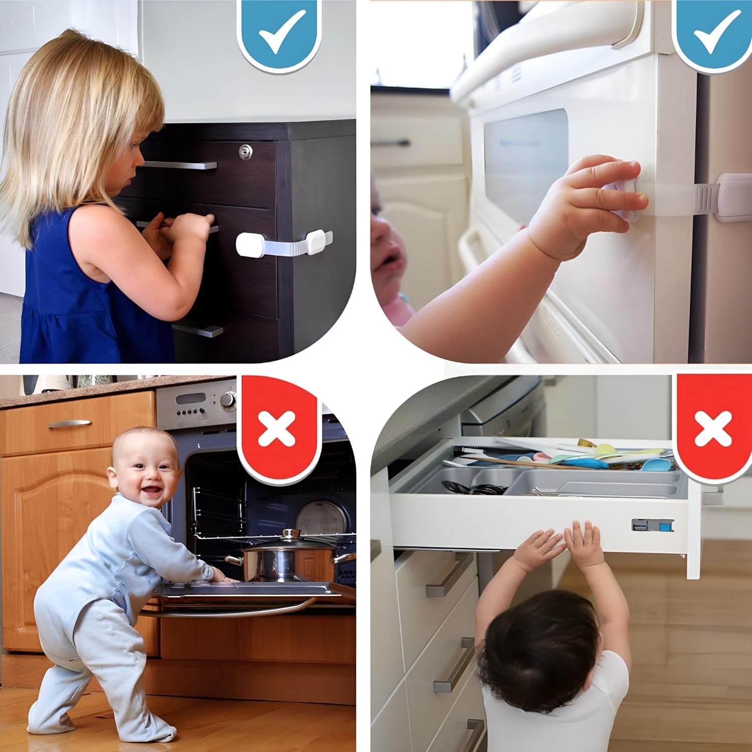 Baby Proof Me RV Fridge Lock & Child Safety Cabinet Latch, White, 6-Count
