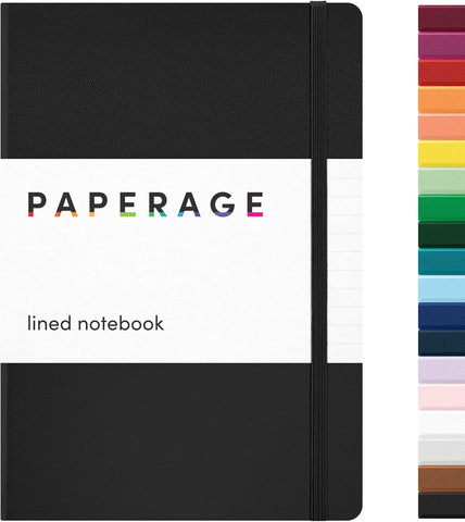 PAPERAGE Lined Journal Notebook, Hardcover Journal for Women & Men, 160 Pages, (5.6 in x 8 in), College Ruled Journaling Notebook for Work, School Supplies & Note Taking, (Black)