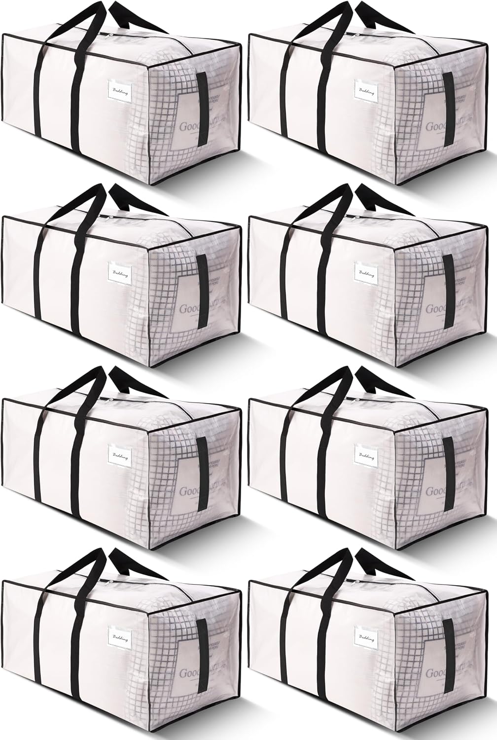 HOMESURE Supports 200lbs Heavy Duty Moving Bags - Strong Zipper & Wrap-Around Handles - Water-Resistant Storage Totes, Durable Alternative to Moving Boxes - 8 Pack - Semi-Transparent