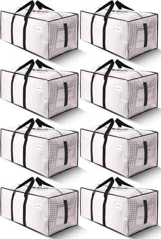 HOMESURE Supports 200lbs Heavy Duty Moving Bags - Strong Zipper & Wrap-Around Handles - Water-Resistant Storage Totes, Durable Alternative to Moving Boxes - 8 Pack - Semi-Transparent