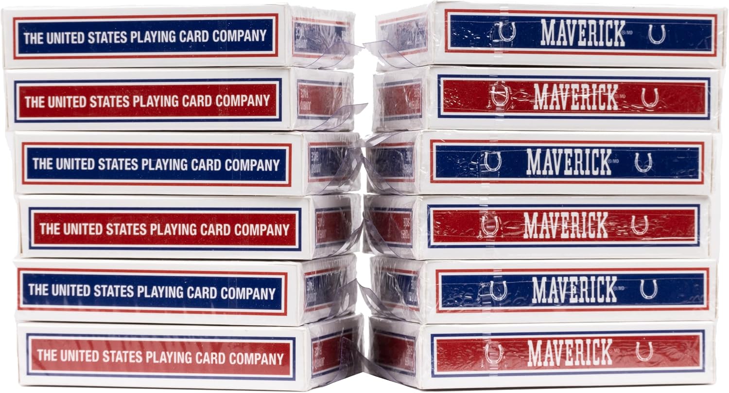 Maverick Playing Cards 12 Pack, Jumbo Index, Bulk Red and Blue Decks