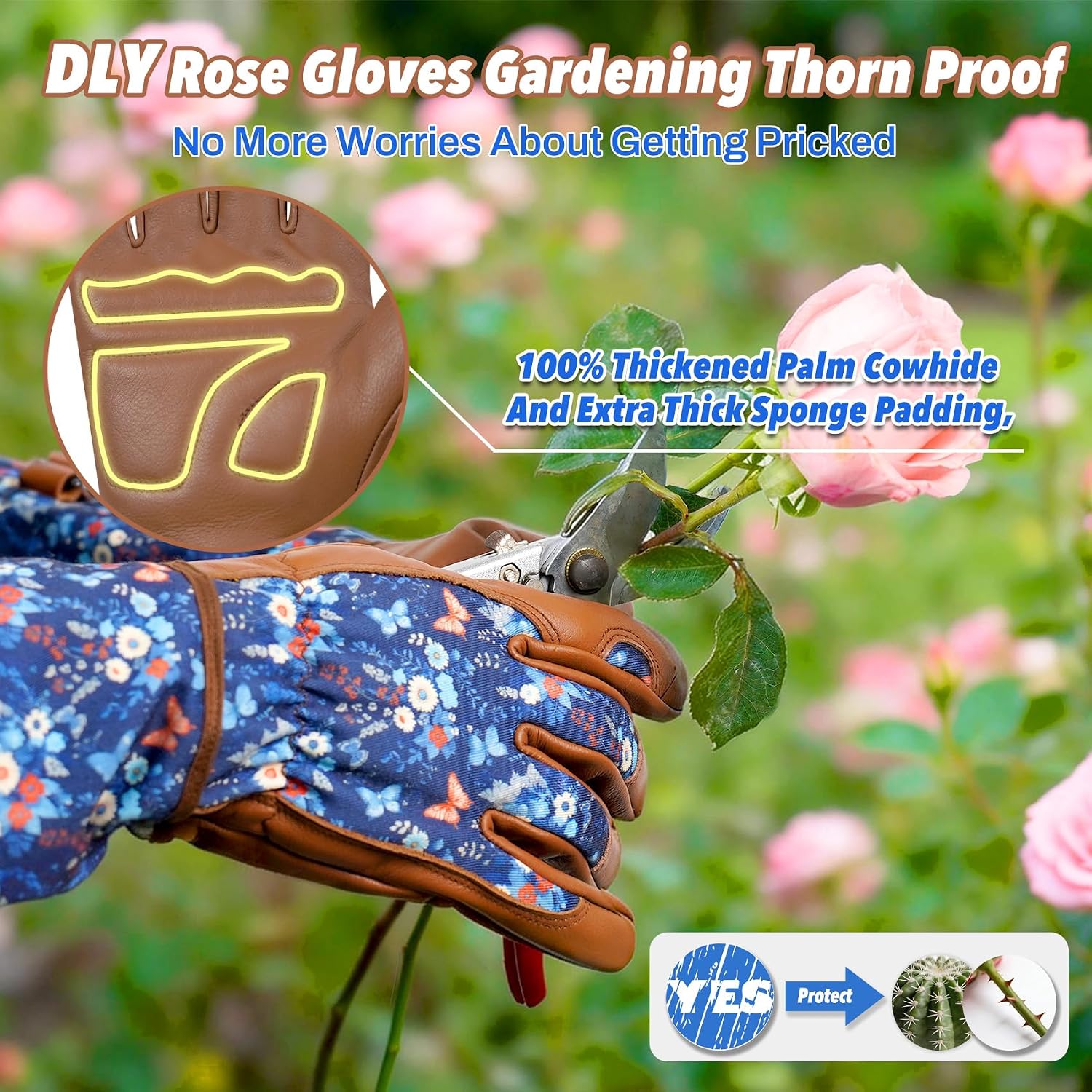 DLY Garden Gloves for Women,Gardening Gloves,Garden Gift for Lady,Brown,XL