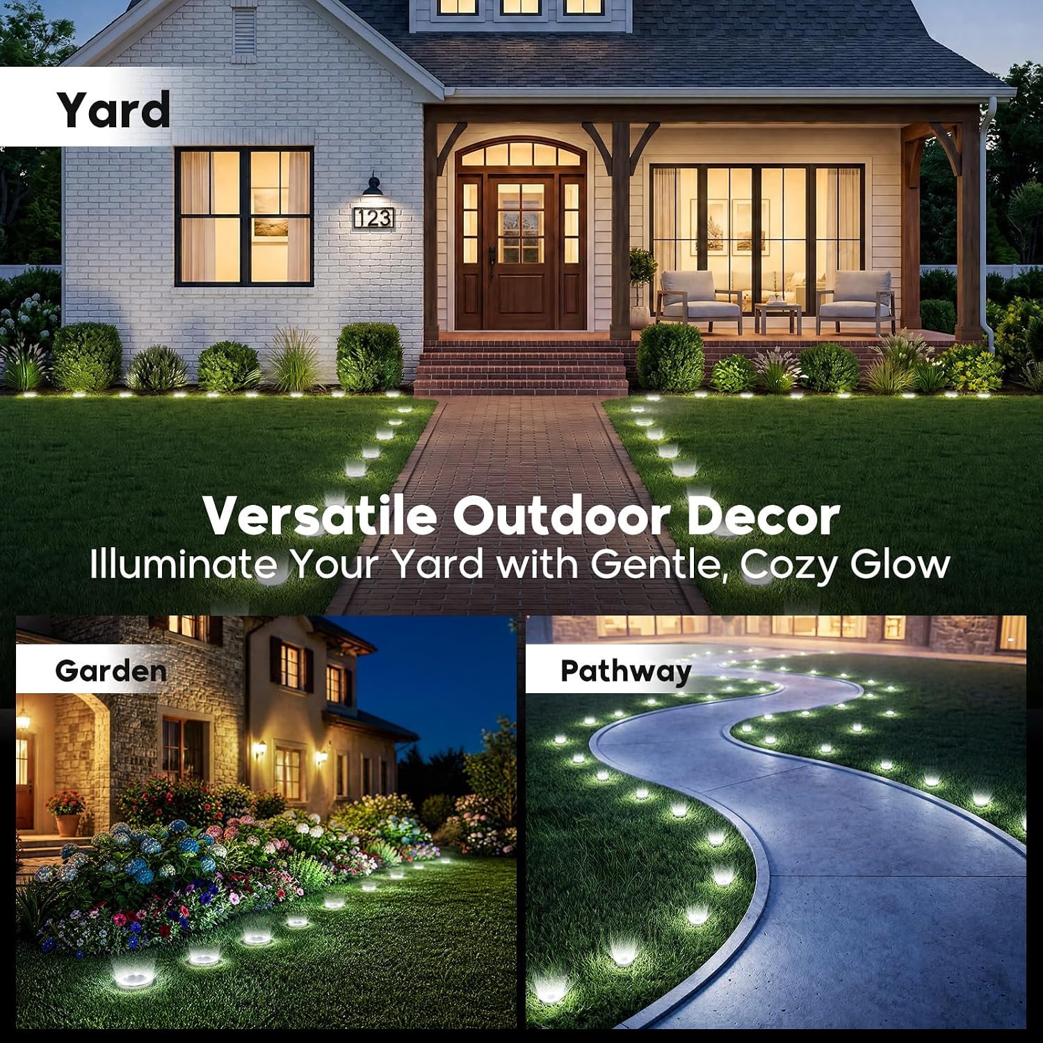 6 Pack Solar Lights Outdoor Waterproof, 8 LED Solar Ground Lights