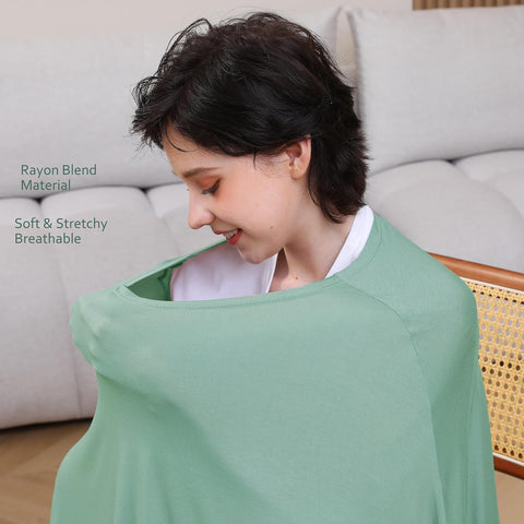 Seejoy Multi-use Nursing Cover for Breastfeeding, 360°Full Coverage Nursing Poncho, Rayon Soft & Breathable Breastfeeding Cover up (Smooth Rayon, Sage Green)