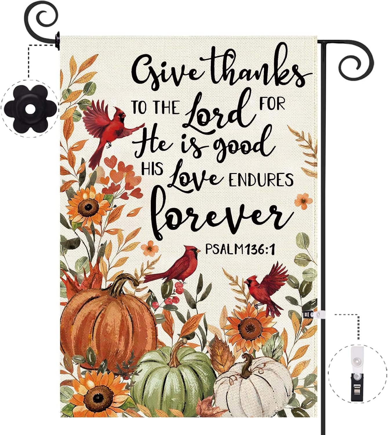 Baccessor Fall Pumpkin Garden Flag Double Sided 12.5x18 Inch, Autumn Thanksgiving Cardinal Give Thanks to The Lord Flag Seasonal Farmhouse Holiday Yard Outdoor Outside Decoration