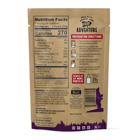 Kodiak Protein Overnight Oats, Dark Chocolate Sea Salt, High Protein, 9pk