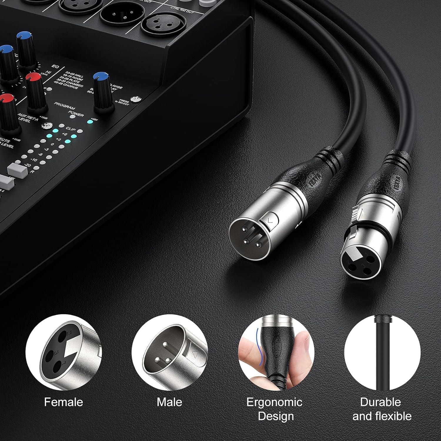 XLR Cable 25ft 10 Packs Microphone Cable with 3-Pin XLR Male to Female