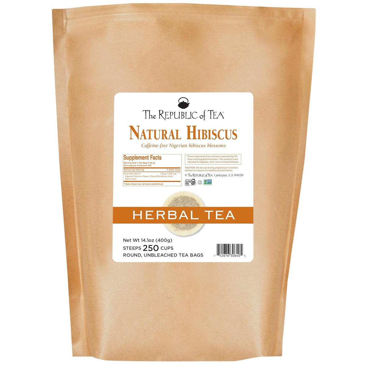 The Republic of Tea – Natural Hibiscus Tea Refill Pack, 250 Tea Bags, Herbal Blend, Caffeine Free, Gluten Free