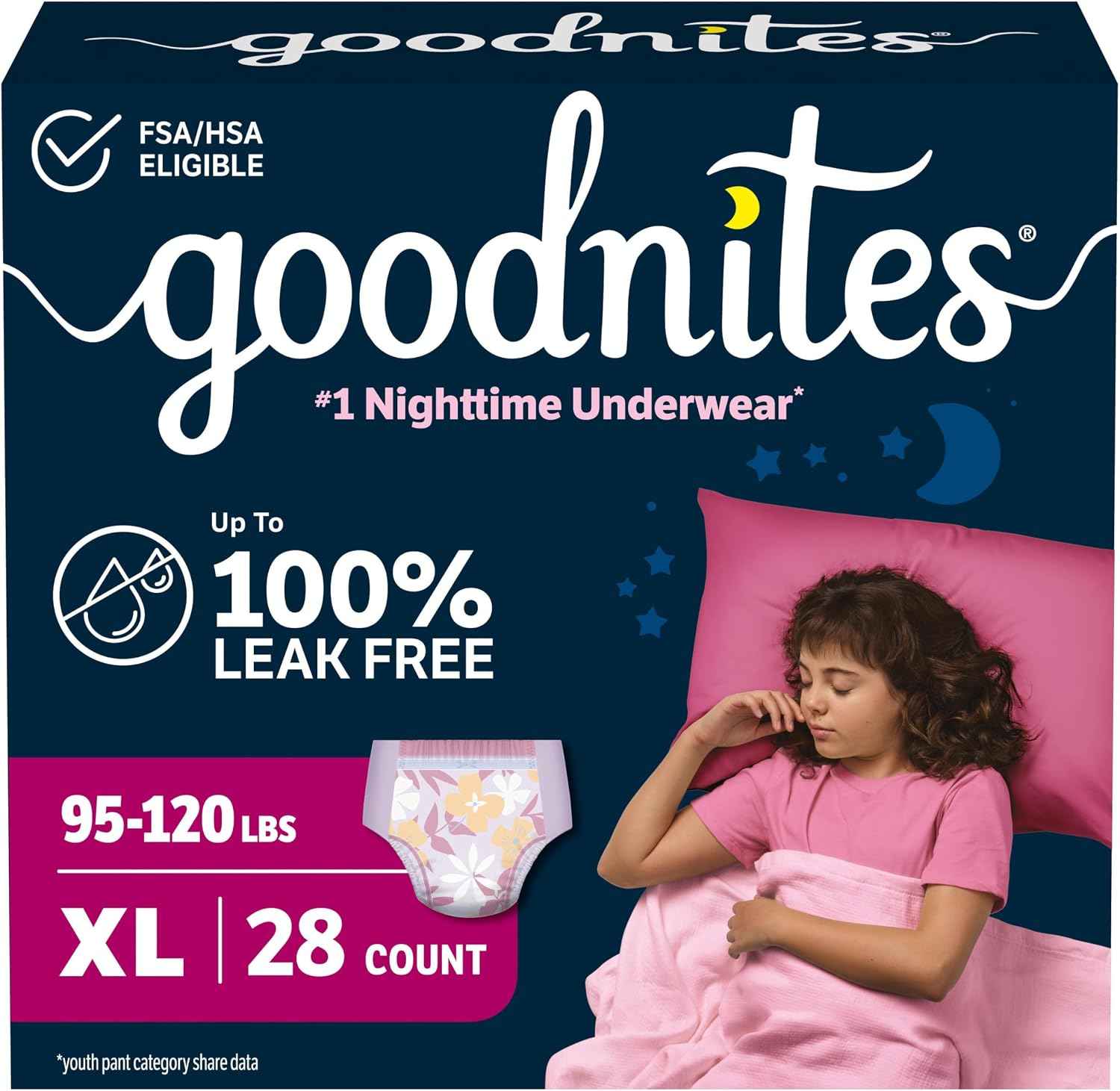 GoodNites Girls Nighttime Underwear, Size Extra Large, 28 Ct, 2 Packs of 14