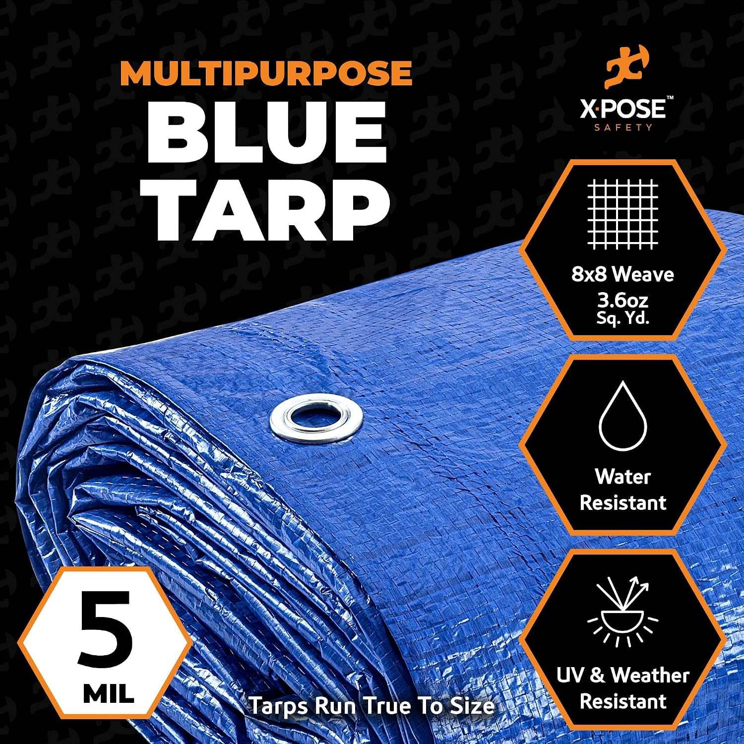Better Blue Poly Tarp - 5' X 7' - Multipurpose Protective Cover, Lightweight, Durable, Waterproof, Weather Proof - 5 Mil Thick Polyethylene - by Xpose Safety