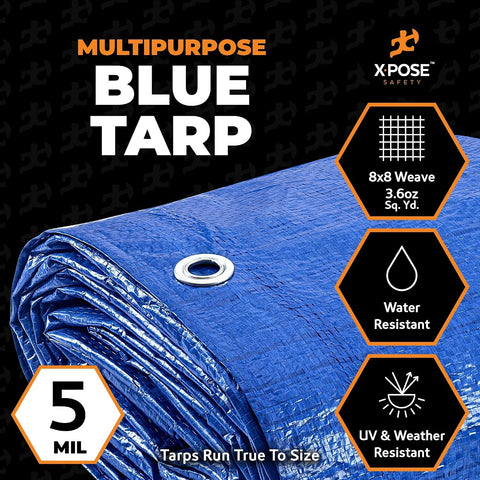 Better Blue Poly Tarp - 5' X 7' - Multipurpose Protective Cover, Lightweight, Durable, Waterproof, Weather Proof - 5 Mil Thick Polyethylene - by Xpose Safety