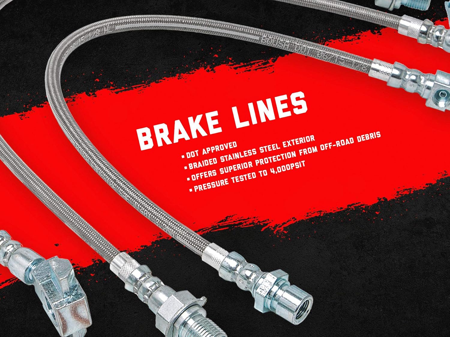 Rough Country Stainless Brake Lines for 1987-2006 Jeep Wrangler TJ/YJ/XJ - 89715, Front/Rear, Stainless